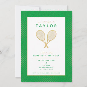 Tennis Star Chic Gold and Green Party Invitation