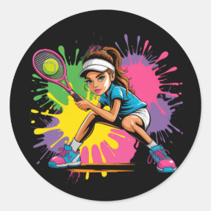 Tennis Star Girl Birthday Party Classic Round Sticker