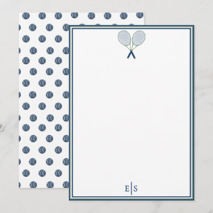 Tennis Stationery Racquet Polka Dot Monogram Blue Card