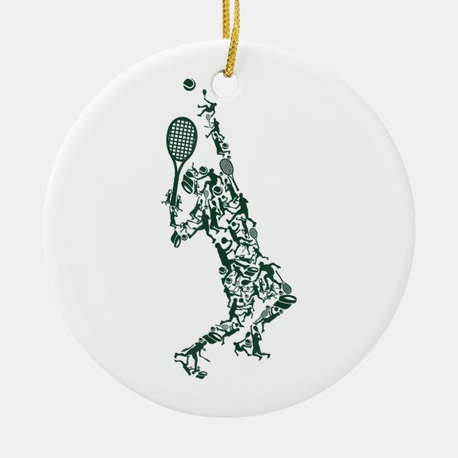 Tennis T Shirt - Player Positions Balls Racket in  Ceramic Ornament (Front)