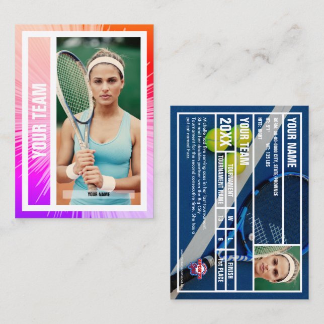 Tennis Team Trading Card - Pink/Purple/Red Rays (Front/Back)