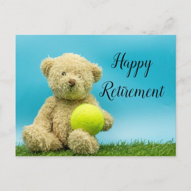 Tennis Teddy bear is holding ball retirement Card (Front)