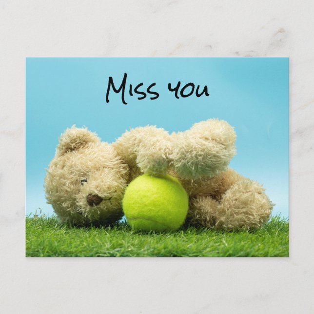 Tennis Teddy bear Player holds ball Miss You Lover Postcard (Front)