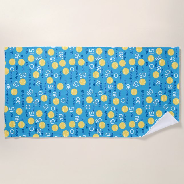 Tennis Terms Beach Towel (Front)