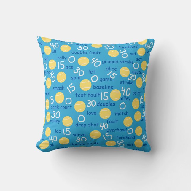 Tennis Terms Throw Pillow (Front)
