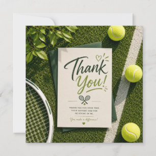 Tennis thank you card racket and ball on the court