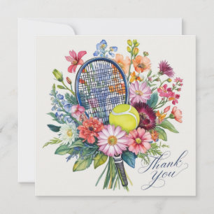 Tennis thank you card racket and ball watercolor