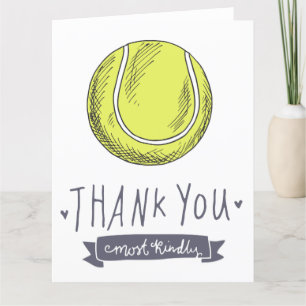 Tennis thank you card with ball on court