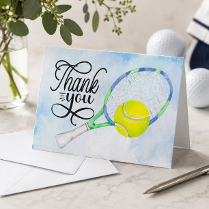 Tennis thank you card with ball on court