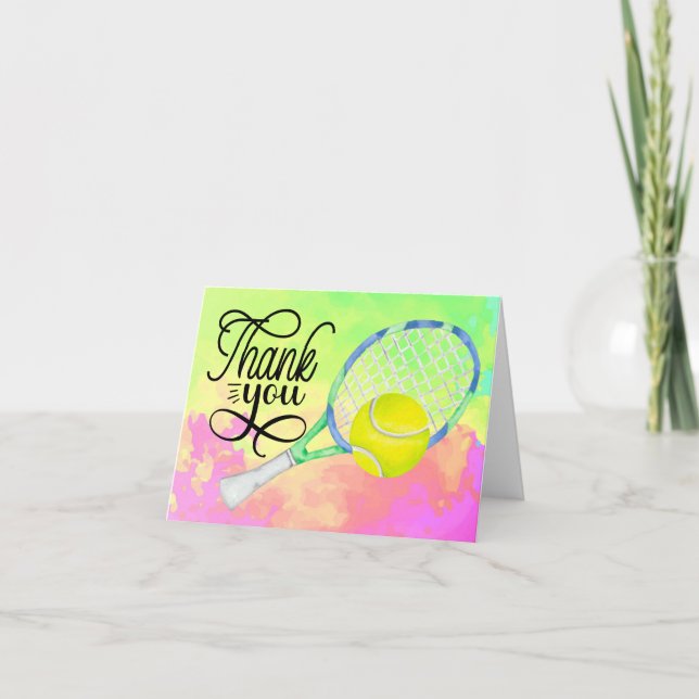 Tennis  thank you card with ball on court (Front)