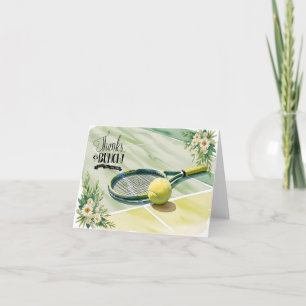 Tennis thank you card with ball on court