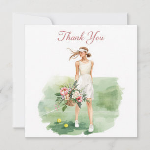 Tennis Thank you card with player and flowers