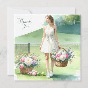 Tennis Thank you card with player and flowers