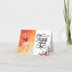 Tennis thank you card with woman player