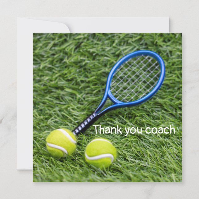Tennis Thank you coach with racket on green Card (Front)