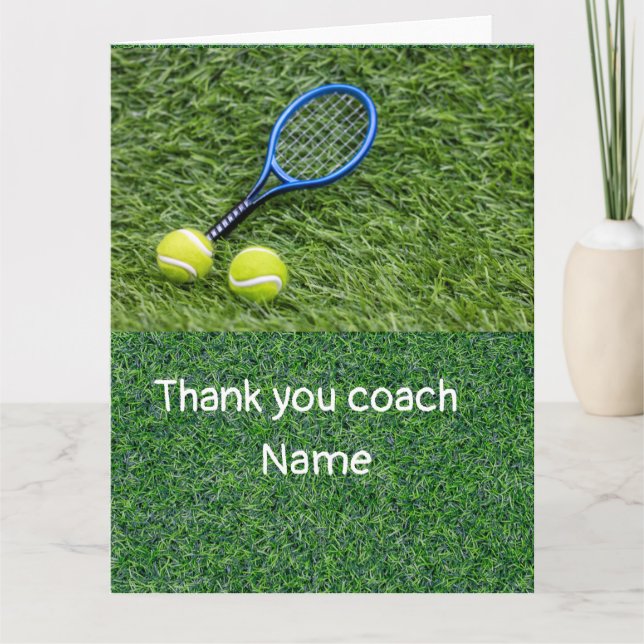 Tennis Thank you coach with racket on green Card (Front)