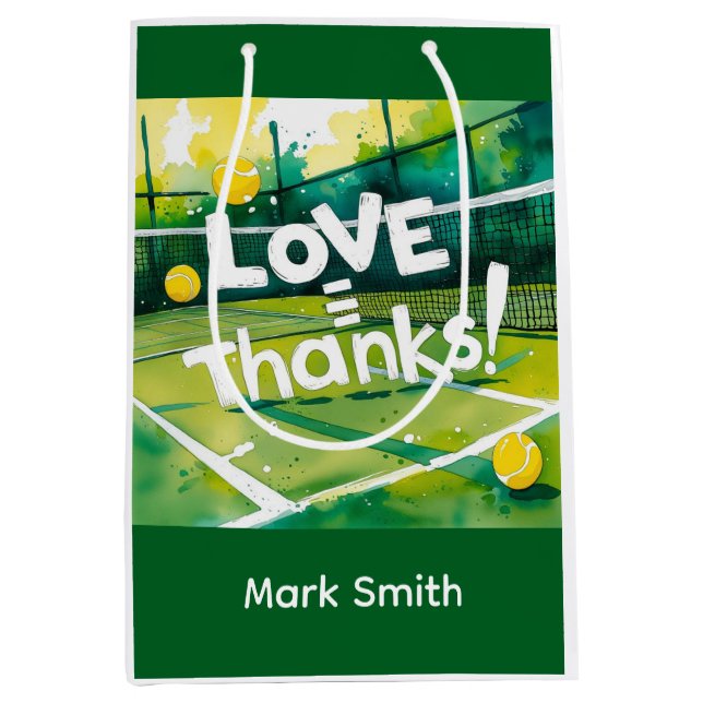 Tennis Thank you party with racket and ball  Medium Gift Bag (Front)