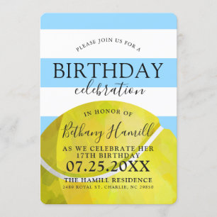 Tennis Theme Anniversaire Invitation Bleu