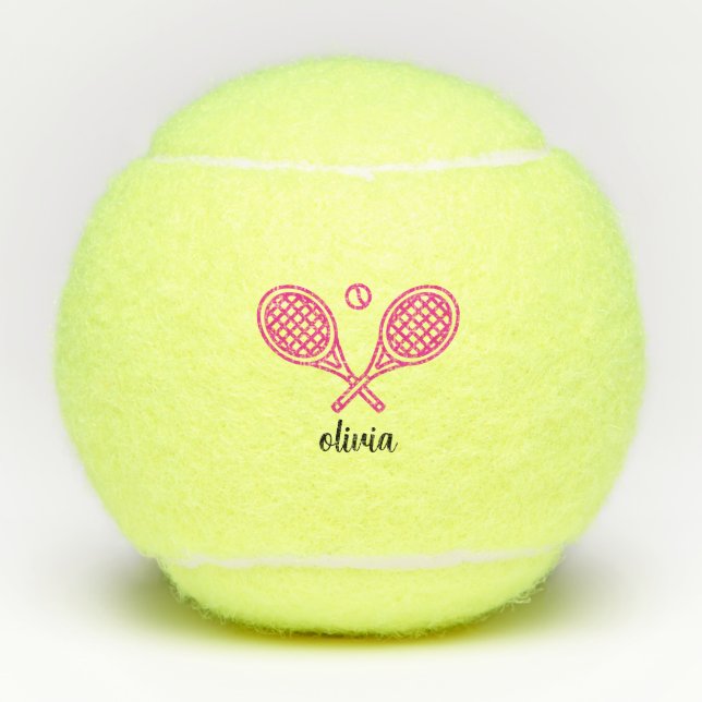 Tennis Theme Girly Pink Monogrammed Name Balls (Front)