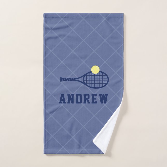Tennis Theme Monogram Name Tennis Bag Hand Towel (Hand Towel)