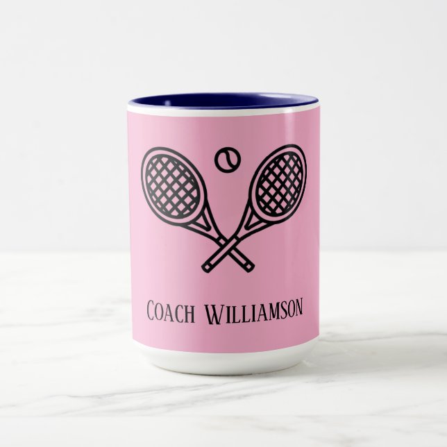 Tennis Theme Monogrammed Name Coach Mug (Center)