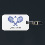 Tennis Theme Monogrammed Name Luggage Tag<br><div class="desc">Single tennis players and doubles teams will love this tennis themed designed. Modern logo icon style design with two rackets and a ball. Add your name to create a customized design. The perfect identification tag for your tennis gear bag,  backpack or other bag.</div>