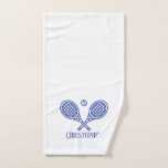 Tennis Theme Monogrammed Name Tennis Ball Hand Towel<br><div class="desc">Single tennis players and doubles teams will love this tennis themed designed. Modern logo icon style design with two rackets and a ball. Add your name to create a customized design. Great tennis accessory for those that love to play tennis.</div>