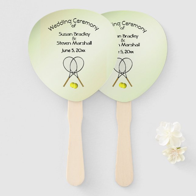 Tennis Theme Wedding Green Hand Fan (Front and Back)