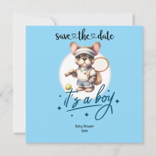 Tennis-Themed Baby Shower Invitation – Blue & Fun