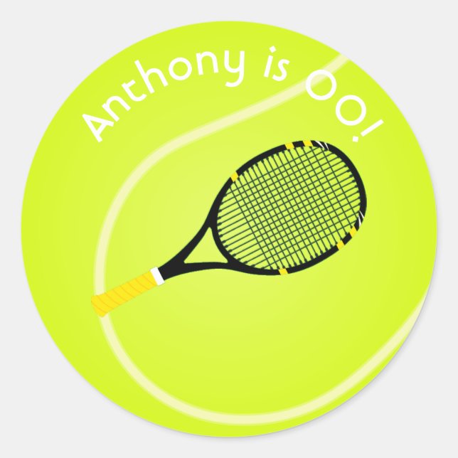 Tennis themed Birthday Party Classic Round Sticker (Front)