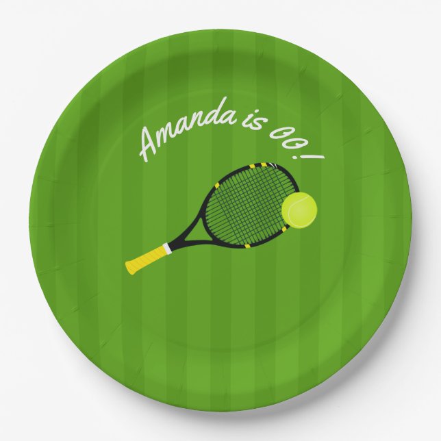 Tennis themed Birthday Party personalized Paper Plate (Front)