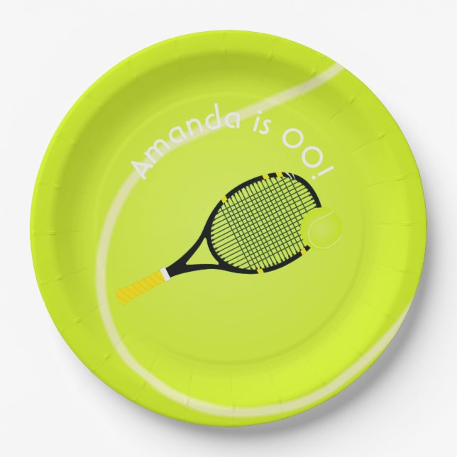Tennis themed Birthday Party personalized Paper Plate (Front)