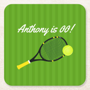 Tennis themed Birthday Party personalized Square Paper Coaster