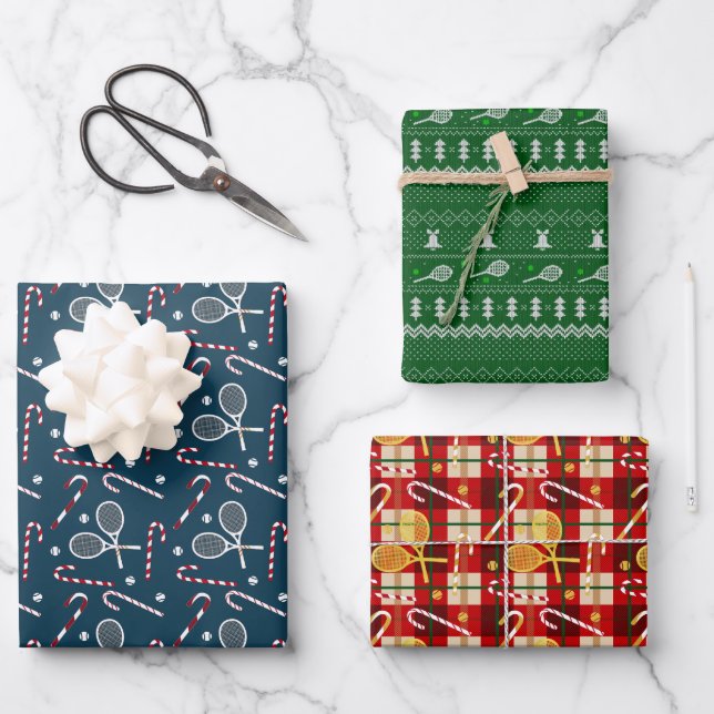 Tennis Themed Christmas Holiday Xmas  Wrapping Paper Sheet (Front)