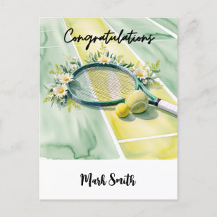 Tennis Themed Congratulations ball and flowers Postcard