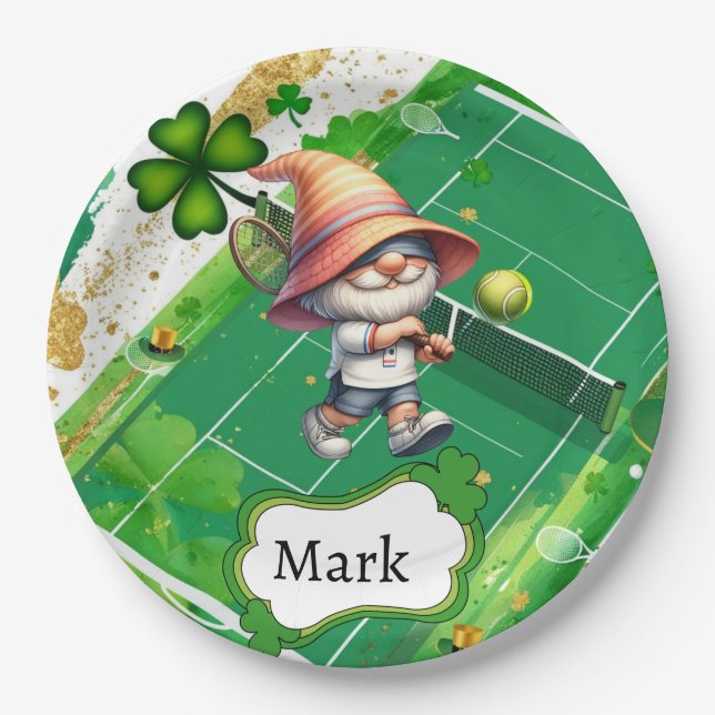 Tennis themed for St. Patrick's Day  Paper Plate (Front)