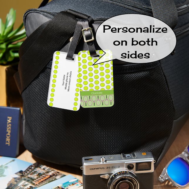 Tennis themed green pattern custom name luggage tag (Creator Uploaded)
