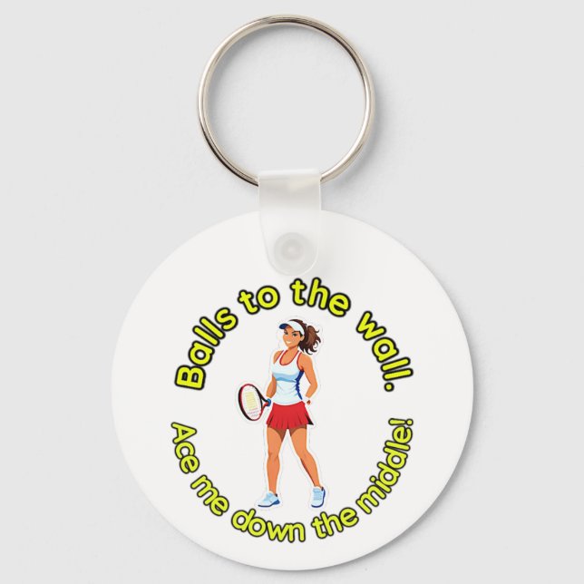 Tennis themed keyring with funny puns. (Front)