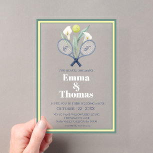 Tennis Themed Tenniscore Wedding Calla Lilies Acrylic Invitations