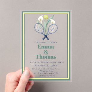 Tennis Themed Tenniscore Wedding  Calla Lilies Acrylic Invitations