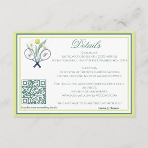 Tennis Themed Tenniscore Wedding Green Lime Color Enclosure Card