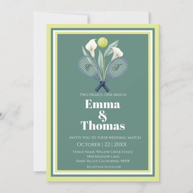 Tennis Themed Tenniscore Wedding Green Lime Colour Invitation (Front)