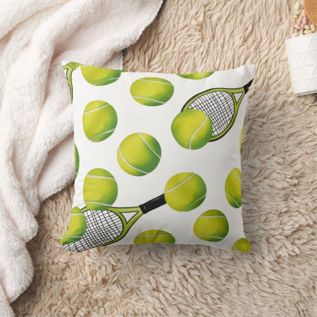 Tennis Themed with ball and racket  Throw Pillow (Blanket)