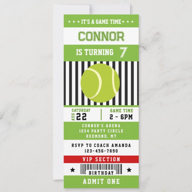 Tennis Ticket Pass Anniversaire Fête Invitation (Devant)