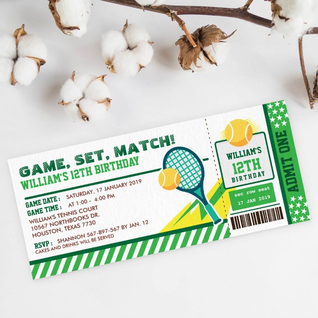 Tennis Ticket Pass Birthday Party Invitation (Creator Uploaded)
