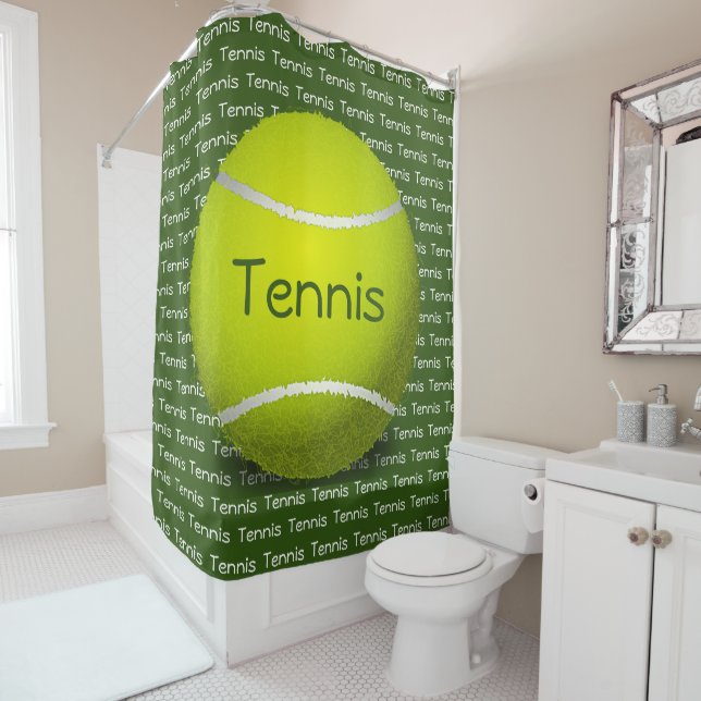 Tennis Tiled Text Design Shower Curtain (In Situ)