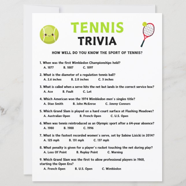 Tennis Trivia Game (Front)