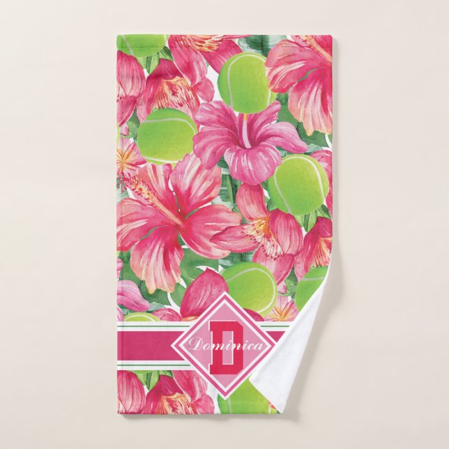 🌺 🌴 tennis tropical avec hibiscus, nom (Serviette à main)