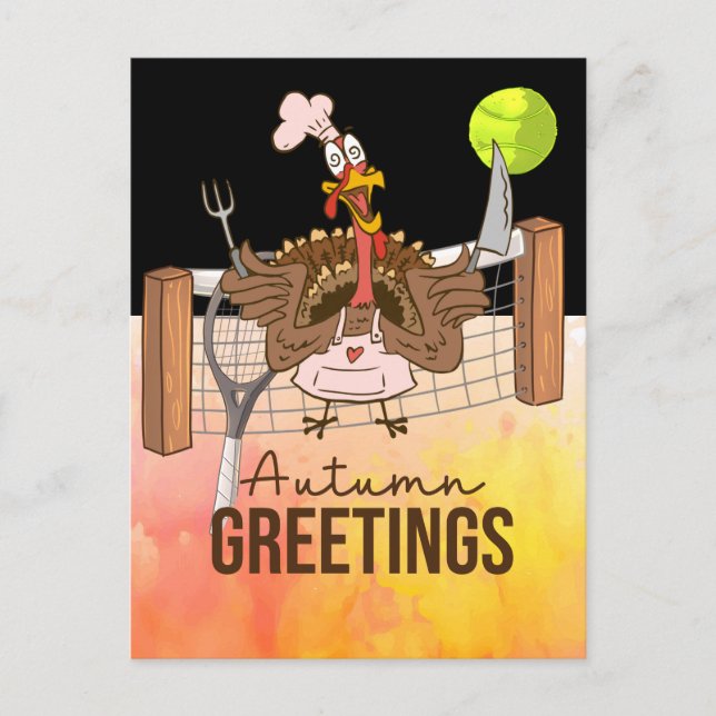 Tennis Turkey Autumn greeting to tennis Player Holiday Postcard (Front)