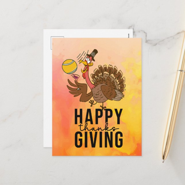 Tennis Turkey Thanksgiving funny cartoon  Holiday (Front/Back In Situ)